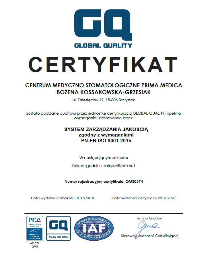 Stomatolog Białystok ISO 14001:2005